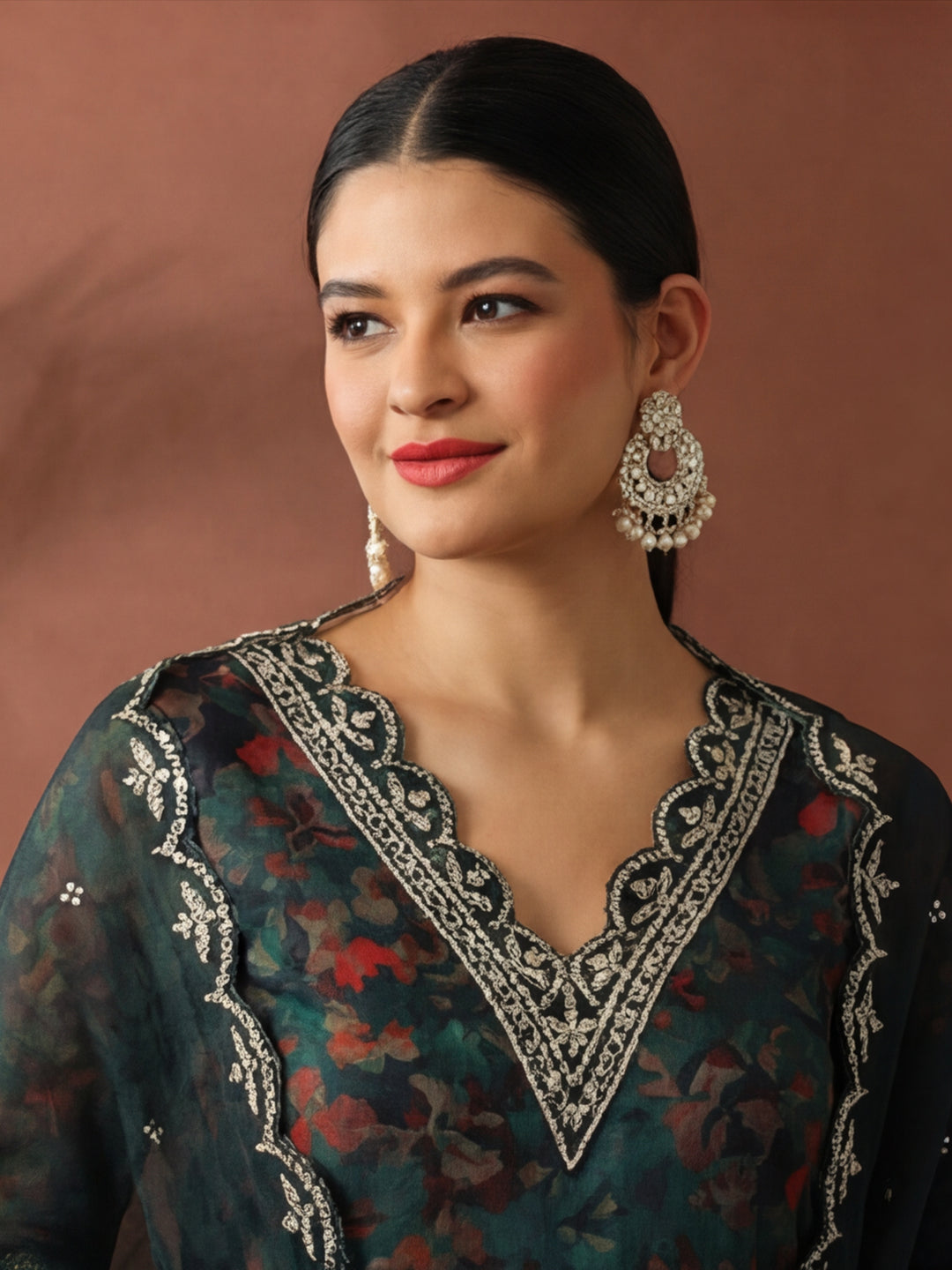 Floral Embroidered Straight Kurta & Trousers Sets