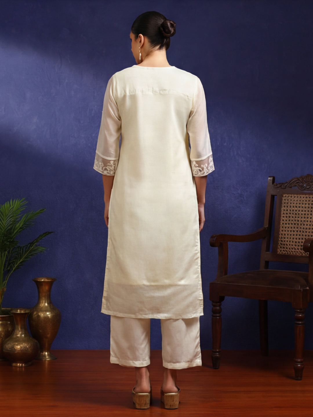 Floral Embroidered Straight Kurta & Trousers Sets