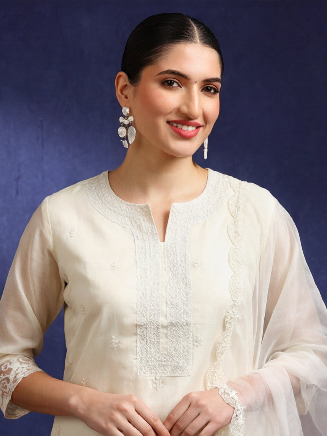Floral Embroidered Straight Kurta & Trousers Sets