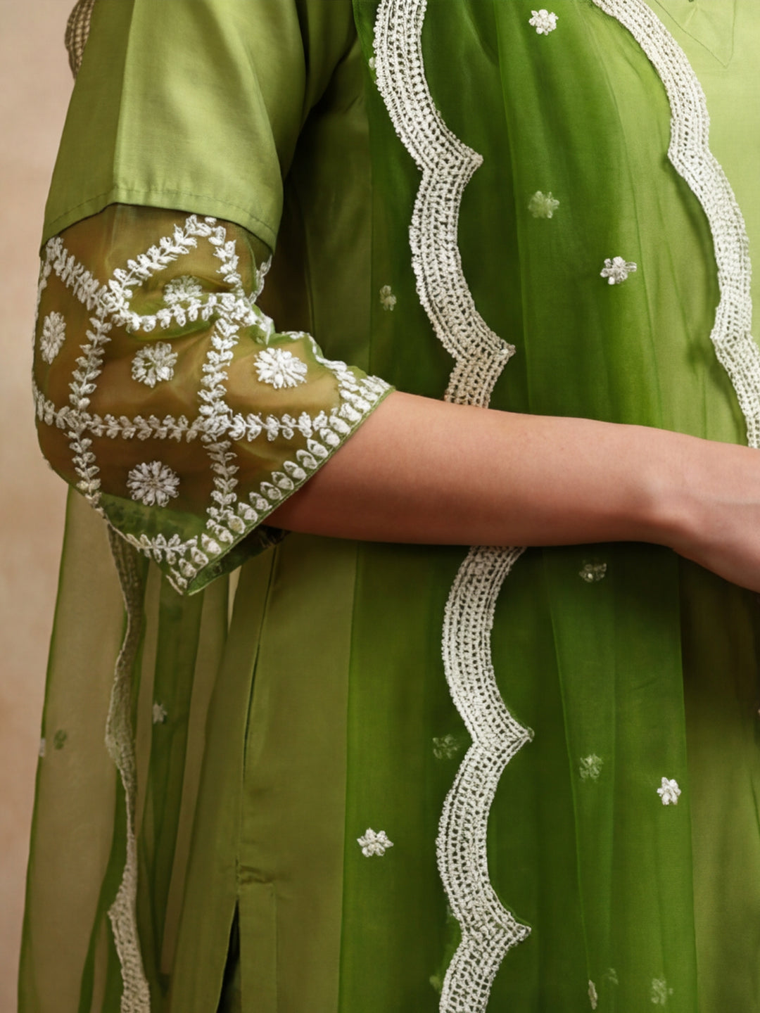 Solid Embroidered Straight Kurta & Trousers Sets