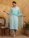Solid Embroidered Straight Kurta & Trousers Sets