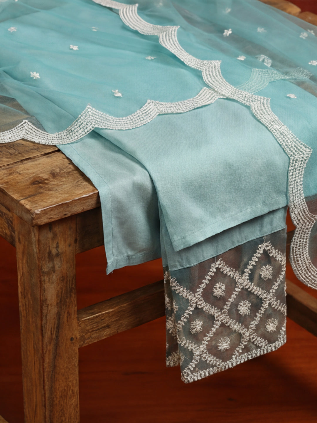 Solid Embroidered Straight Kurta & Trousers Sets
