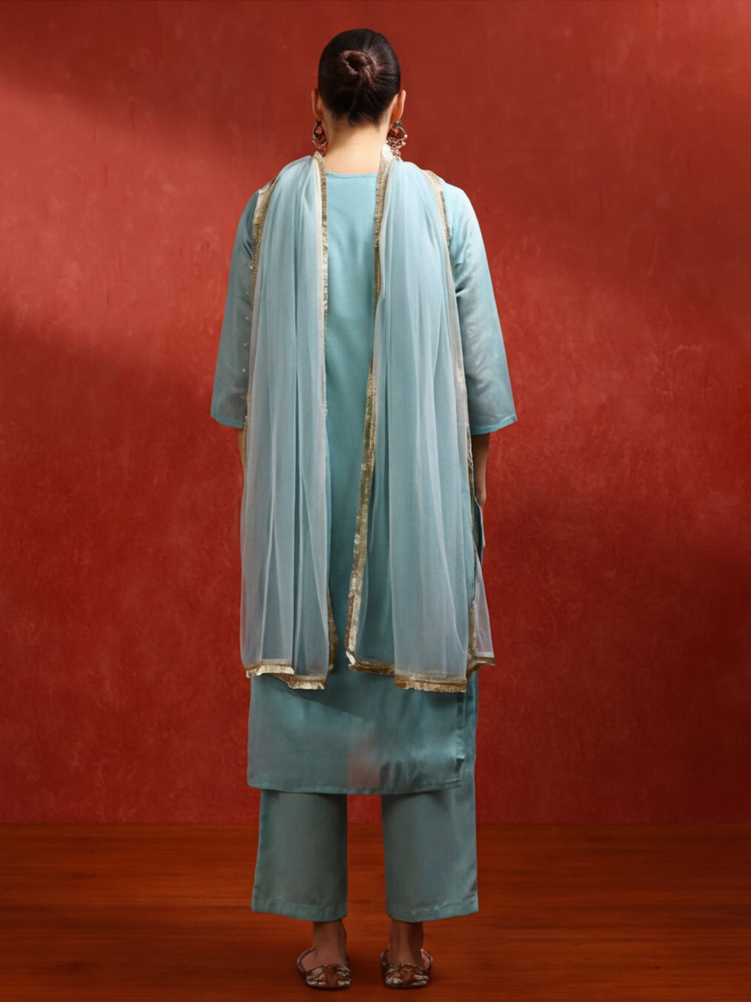 Ethnic Motifs Yoke Design Straight Kurta & Trousers Sets