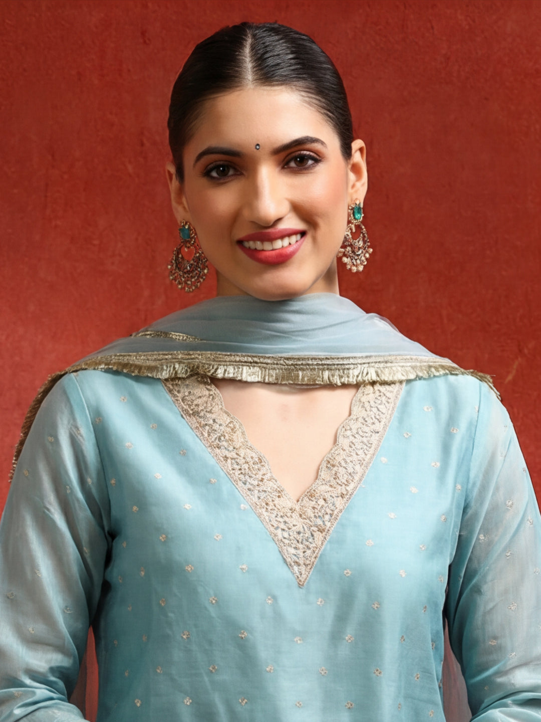 Ethnic Motifs Yoke Design Straight Kurta & Trousers Sets