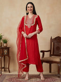 Solid Embroidered Straight Kurta & Trousers Sets
