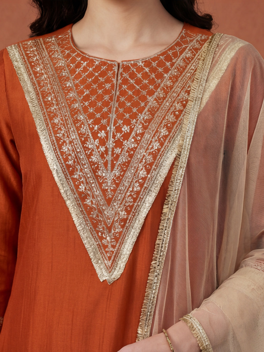 Solid Embroidered Straight Kurta & Trousers Sets