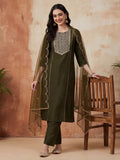 Ethnic Motifs Embroidered Straight Kurta & Trousers Sets