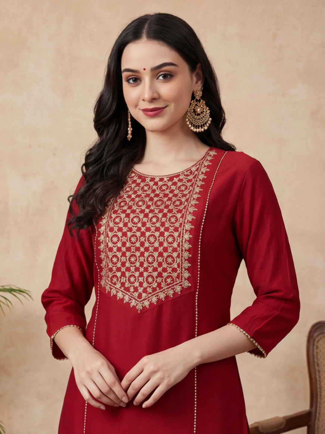 Ethnic Motifs Embroidered Straight Kurta & Trousers Sets