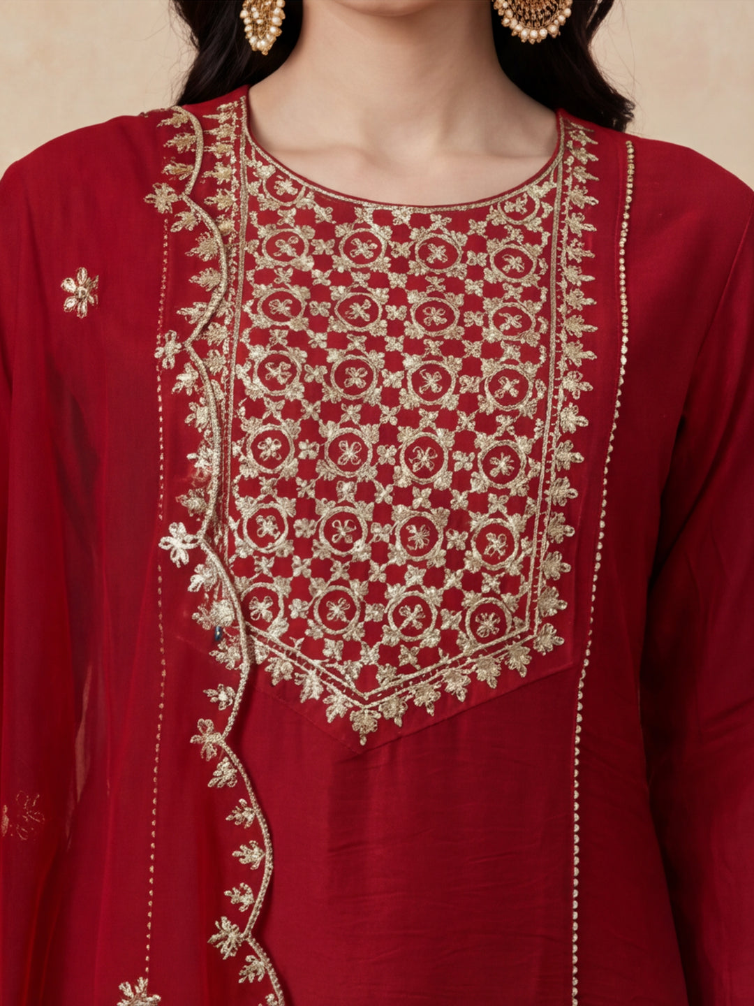 Ethnic Motifs Embroidered Straight Kurta & Trousers Sets
