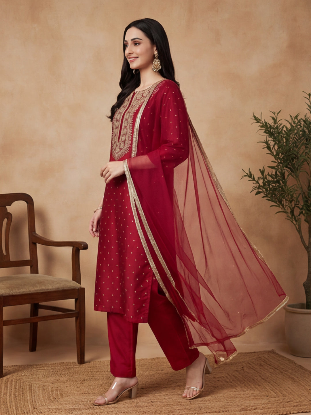 Ethnic Motifs Embroidered Straight Kurta & Trousers Sets