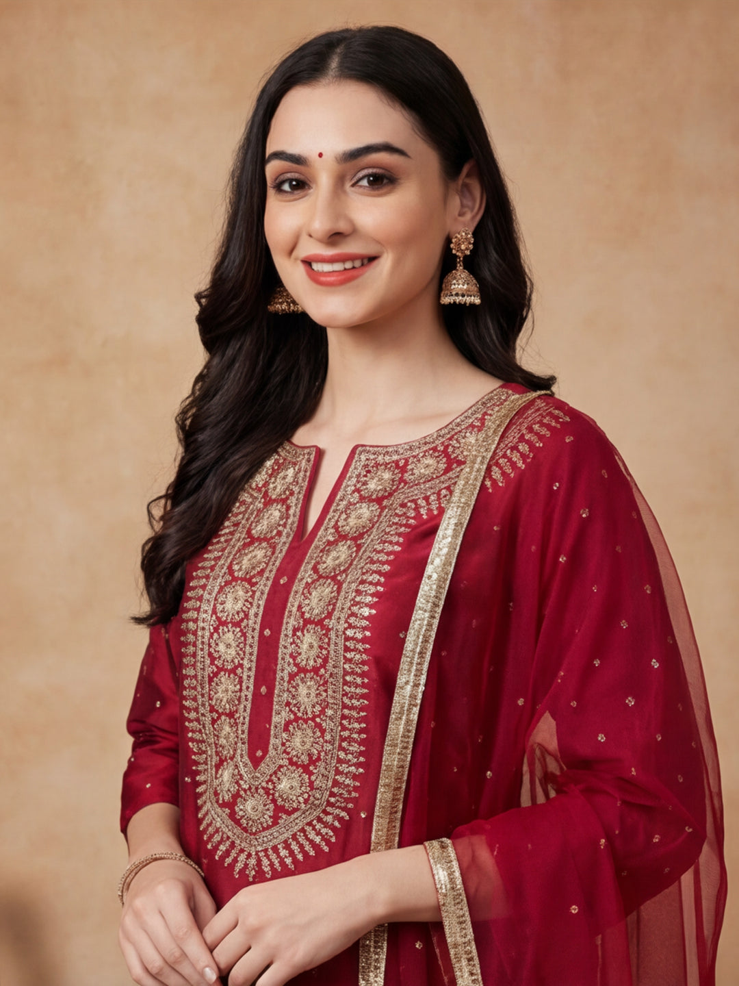Ethnic Motifs Embroidered Straight Kurta & Trousers Sets