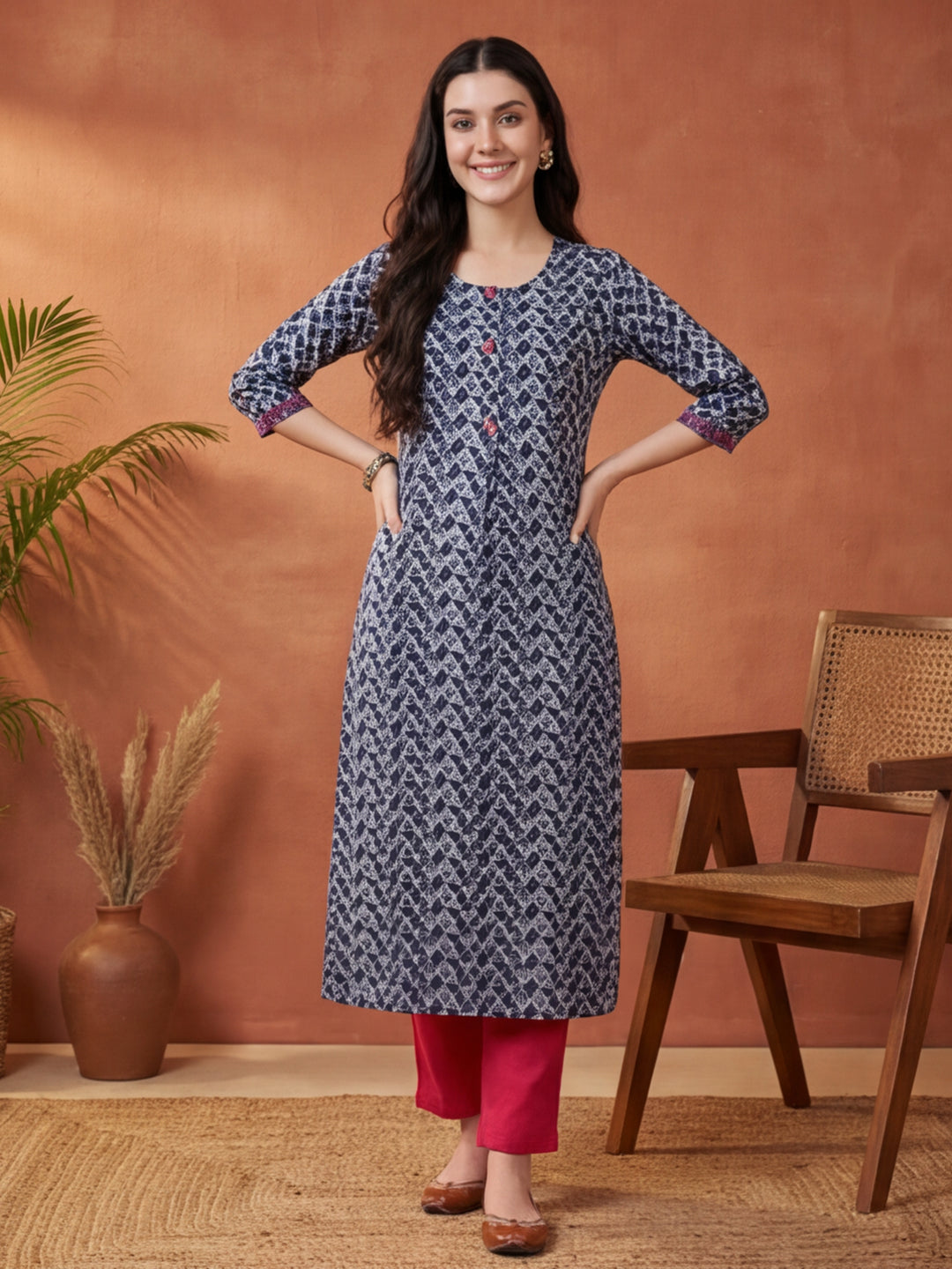 Floral Printed Straight Pure Cotton Kurta