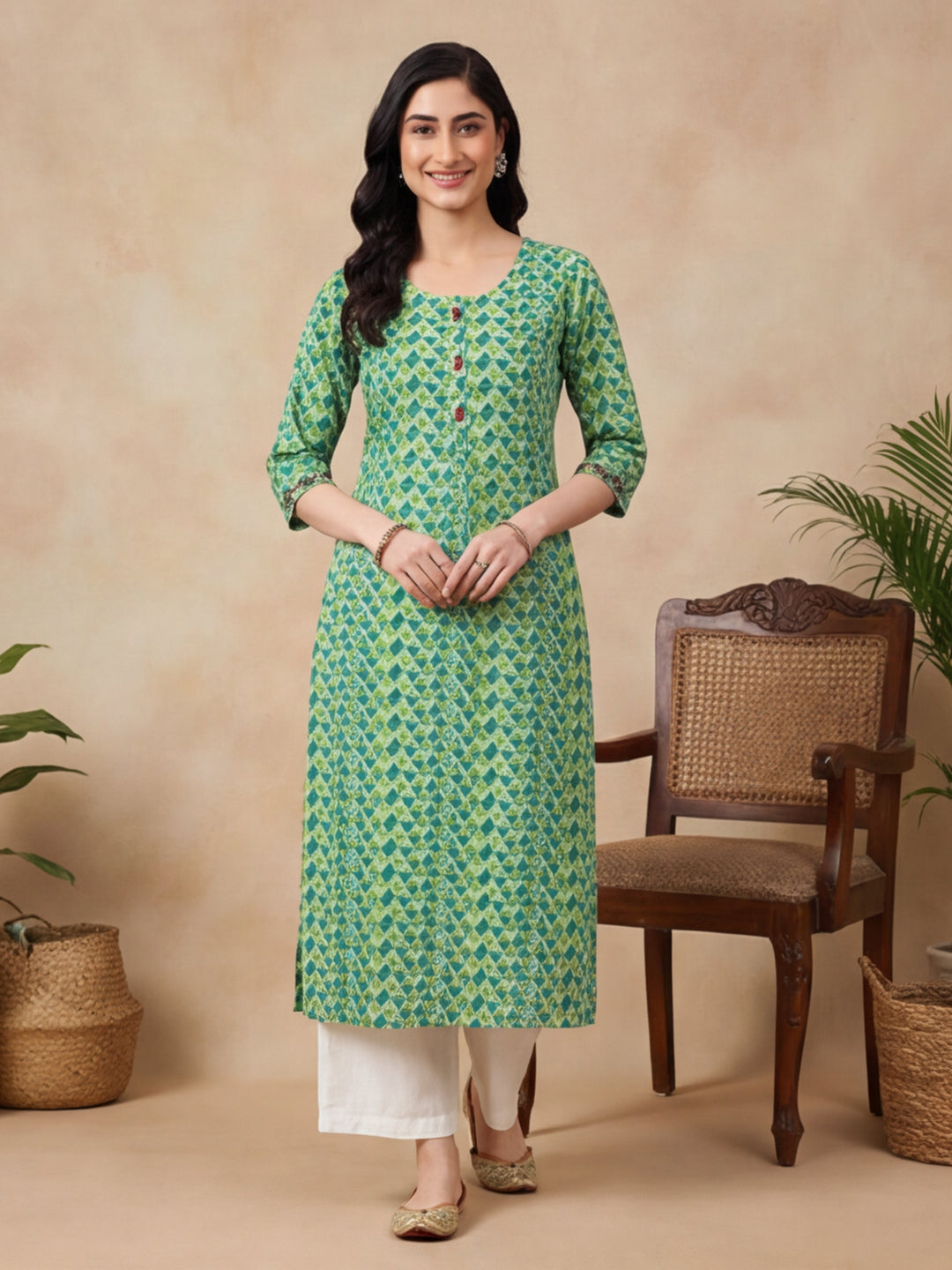 Women Floral Print Pure Cotton Straight Kurta