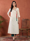 Off White Embroidered A Line Kurta
