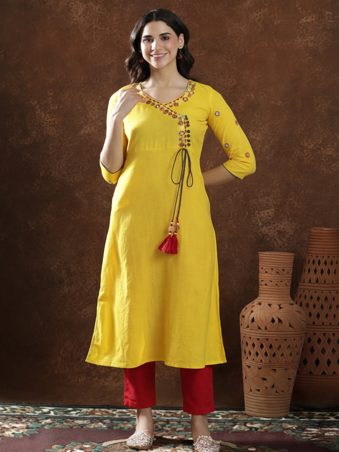 Floral Embroidered A-Line Pure Cotton Kurta