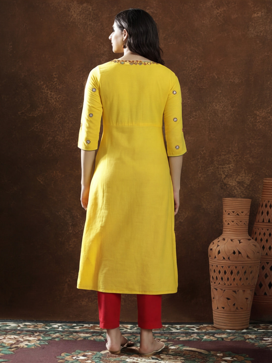 Floral Embroidered A-Line Pure Cotton Kurta
