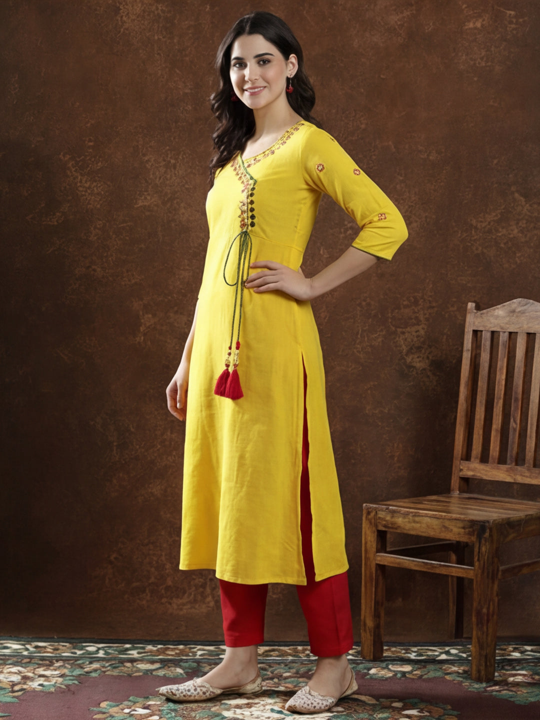 Floral Embroidered A-Line Pure Cotton Kurta