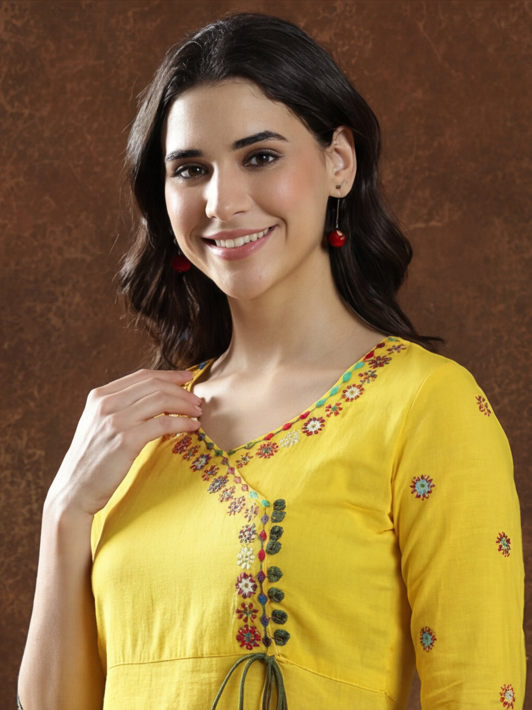 Floral Embroidered A-Line Pure Cotton Kurta