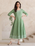 Women Green Printed Anarkali with Embroidered Yoke