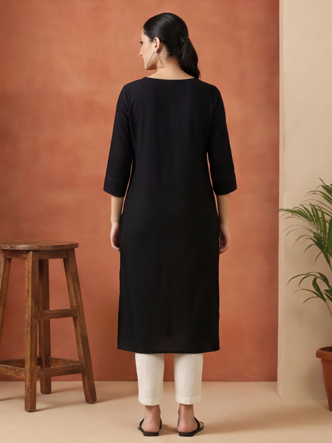 Woven Design Embroidered Straight Pure Cotton Kurta
