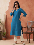 Solid Embroidered Straight Pure Cotton Kurta