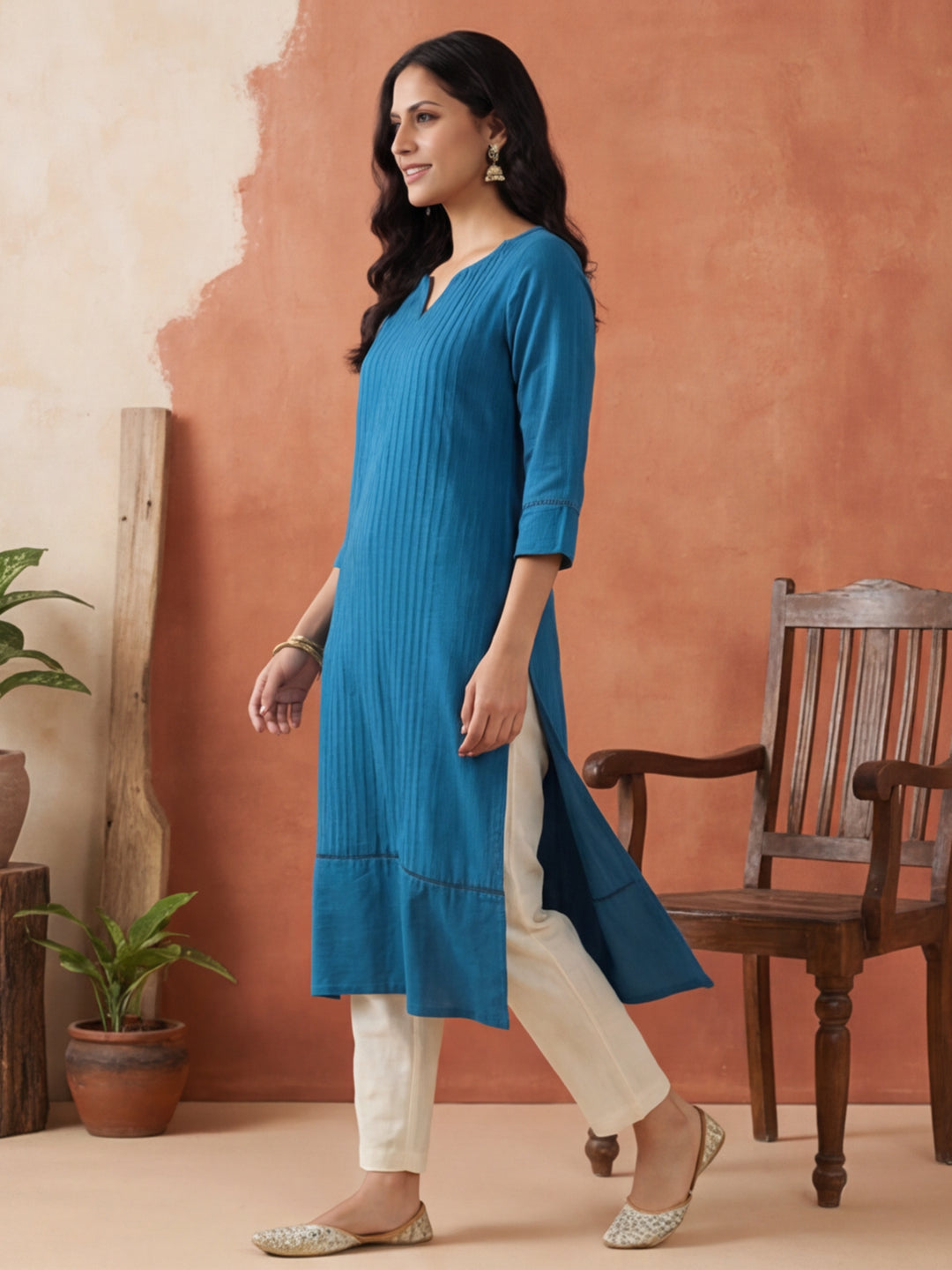 Solid Embroidered Straight Pure Cotton Kurta