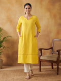 Woven Design Embroidered Straight Pure Cotton Kurta