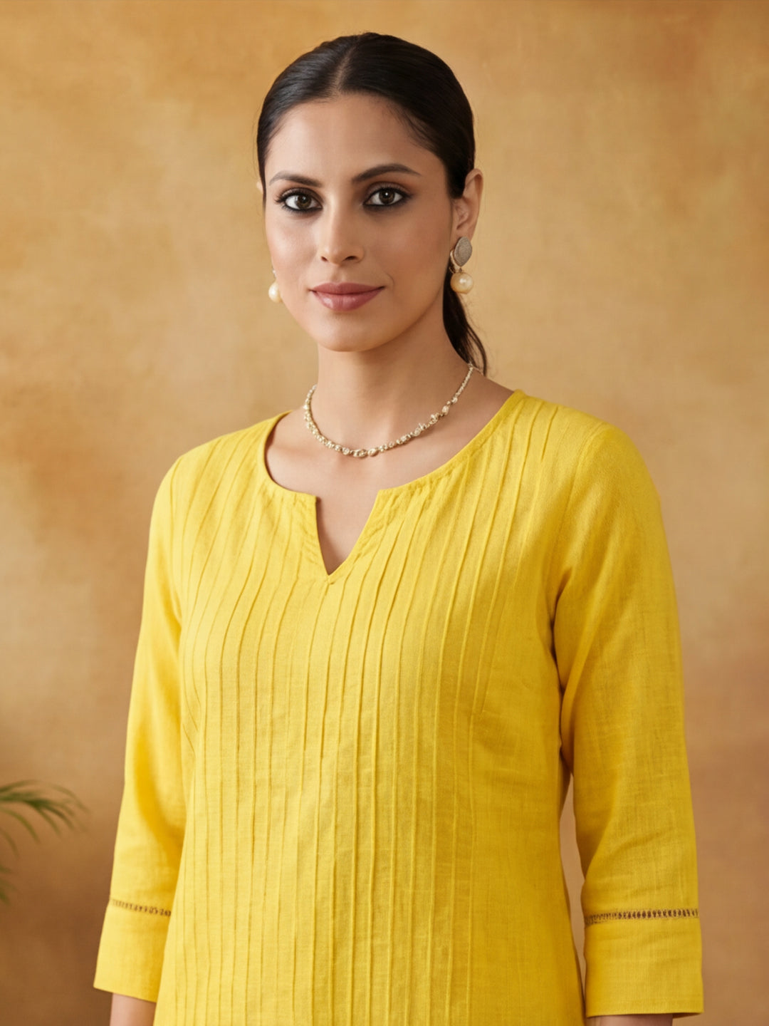 Woven Design Embroidered Straight Pure Cotton Kurta
