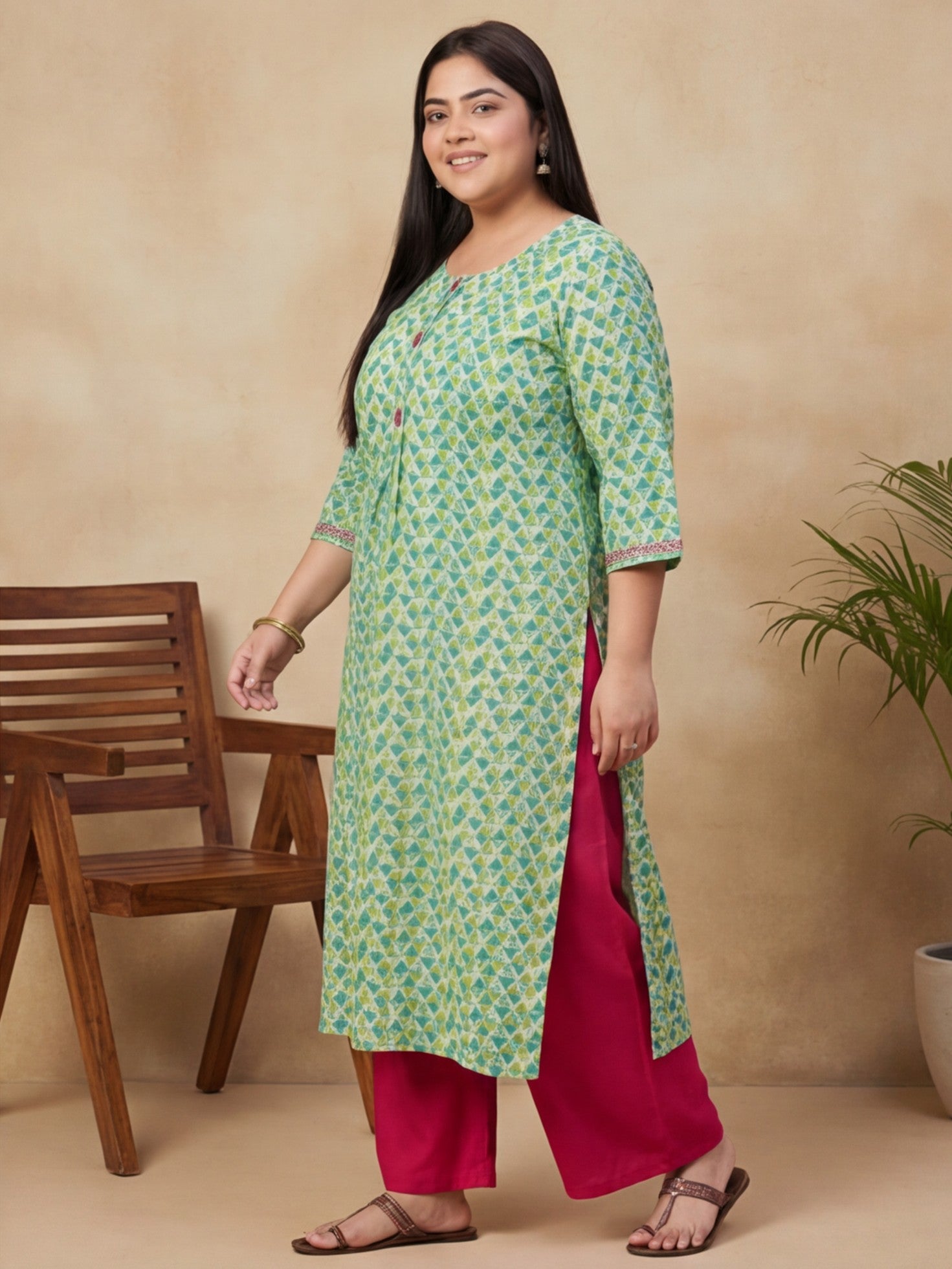 Women Green Cotton Staright Kurta