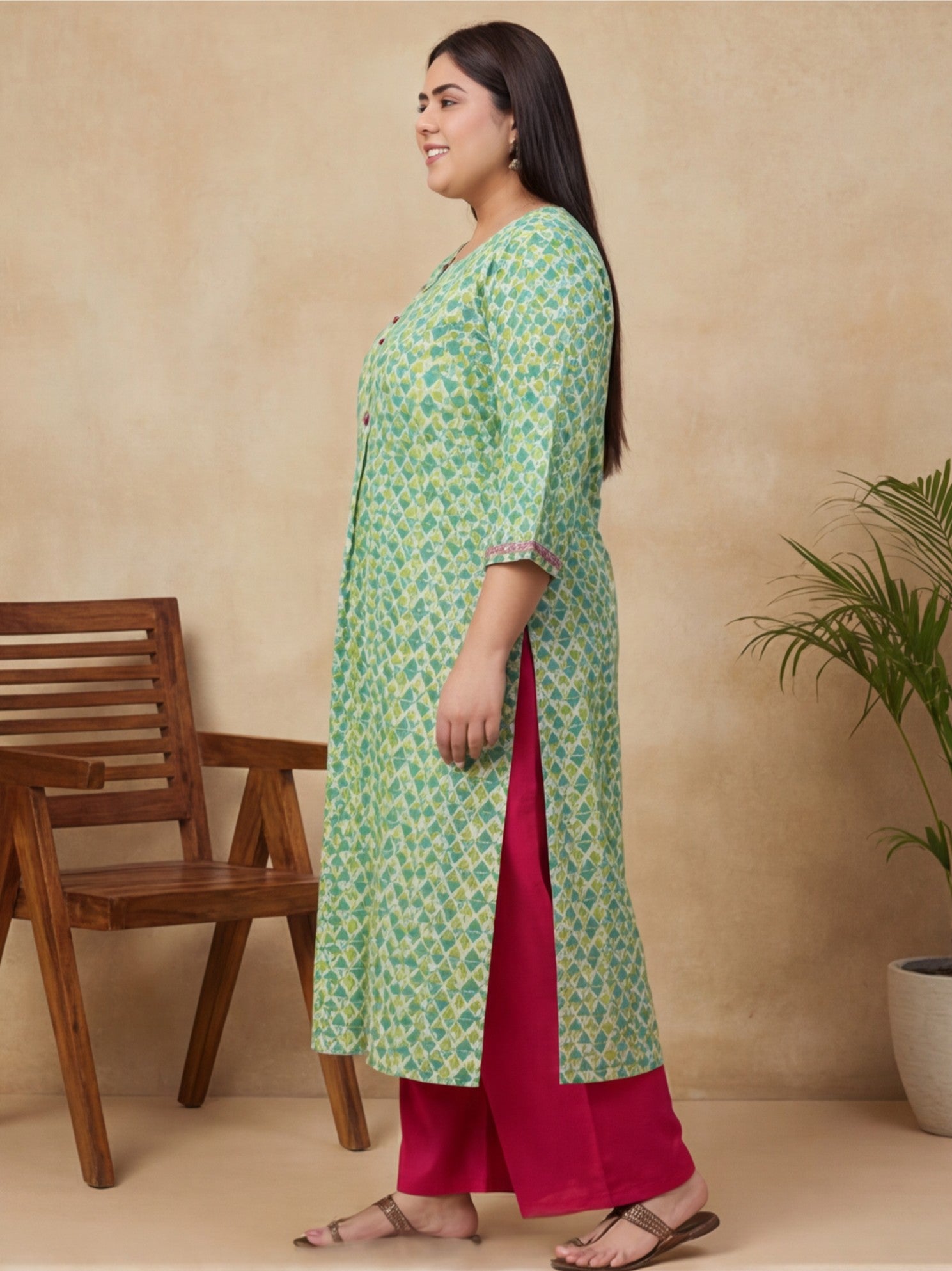 Women Green Cotton Staright Kurta