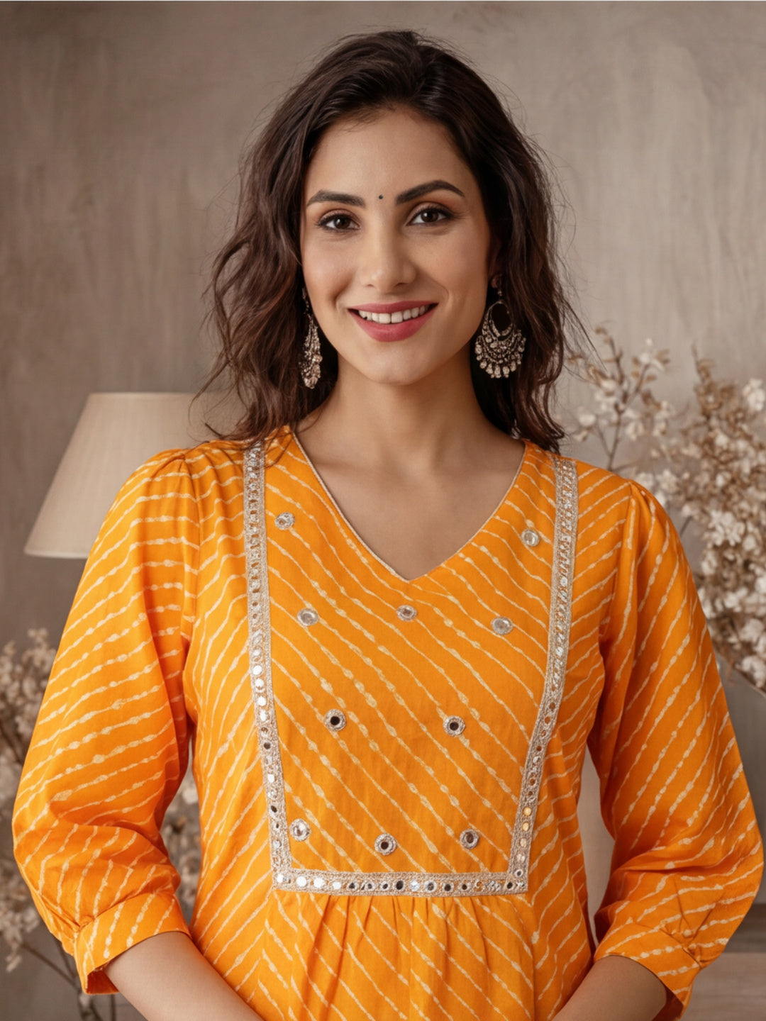 Zardozi Embroidered Orange Mothra Printed Straight Kurta