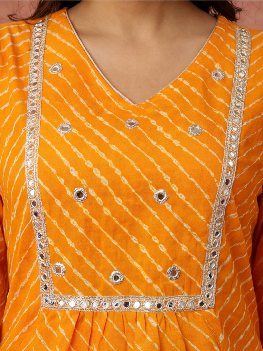 Zardozi Embroidered Orange Mothra Printed Straight Kurta