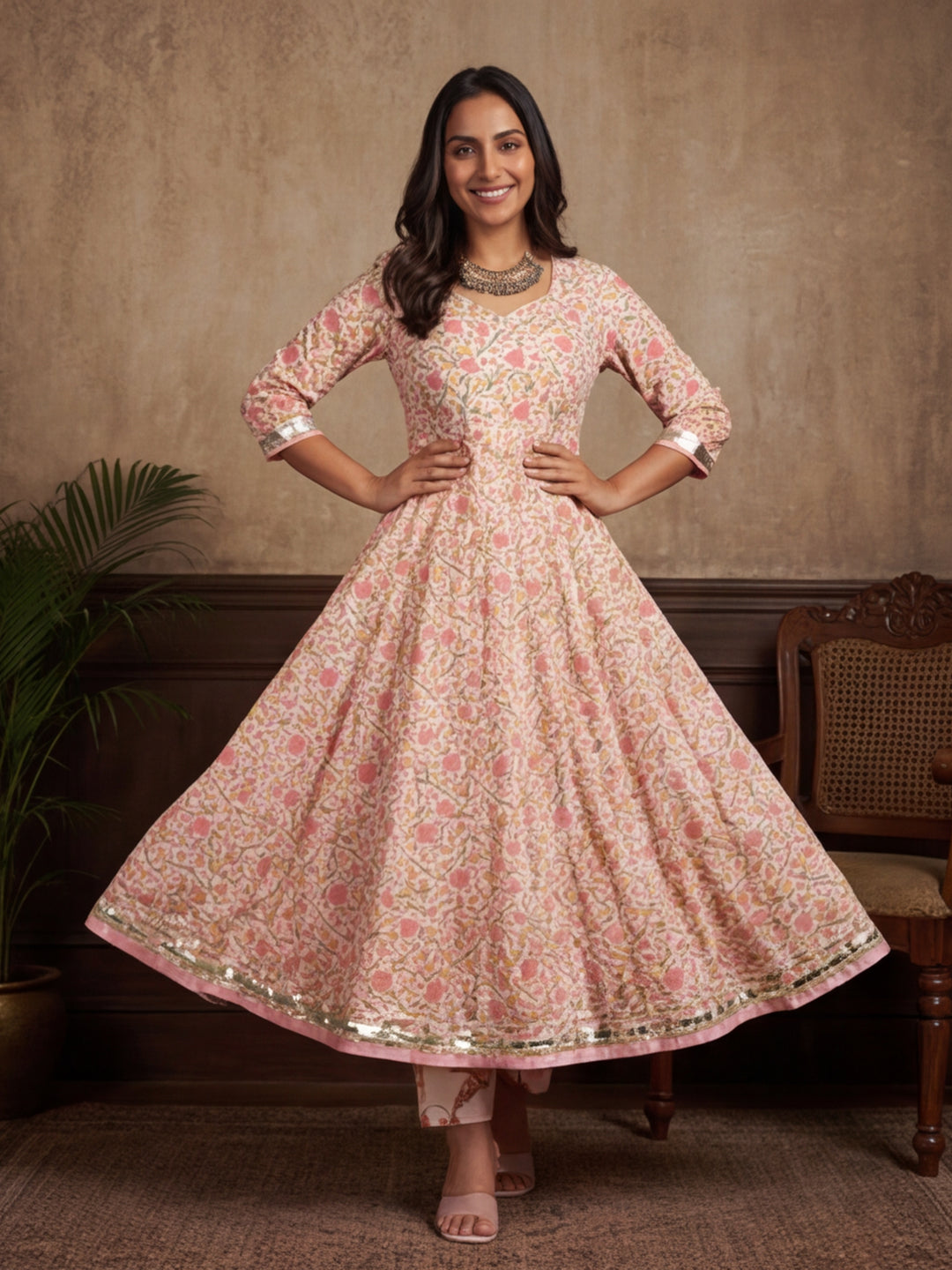 Ethnic Motifs Printed Flared Kurta & Trousers Sets