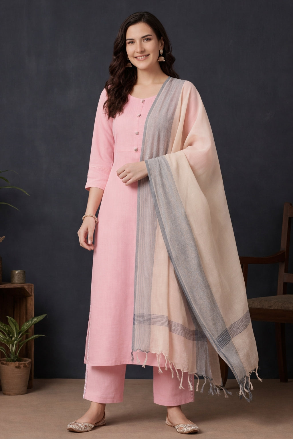 Printed Straight Kurta With Printed Palazzo And Dupatta