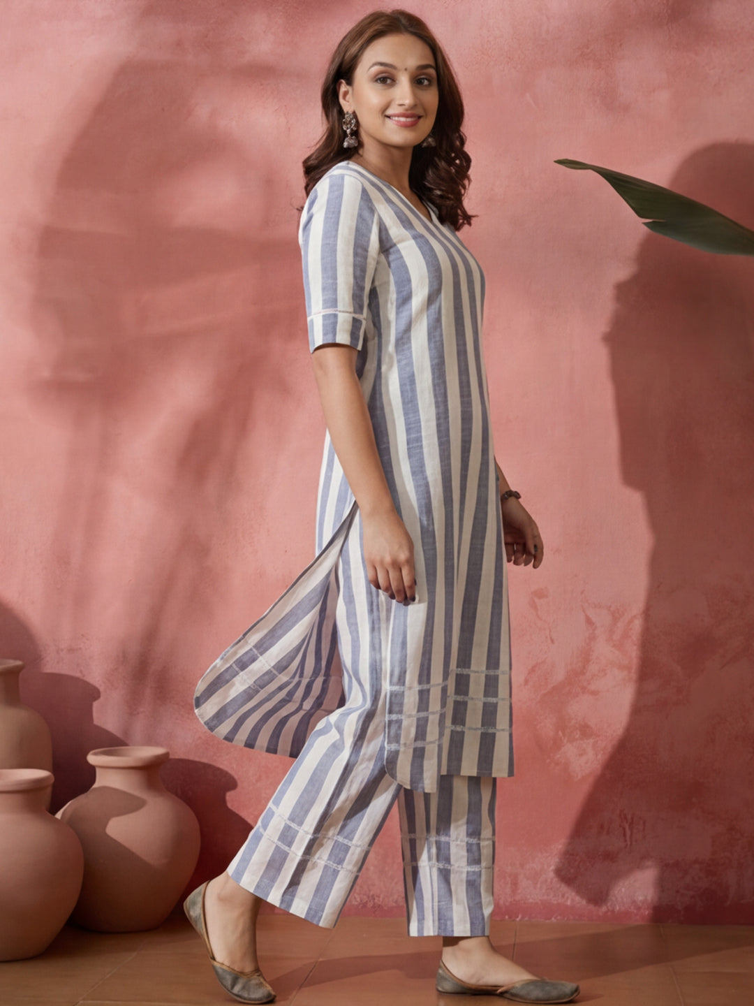 Striped Printed Straight Kurta & Palazzos Sets