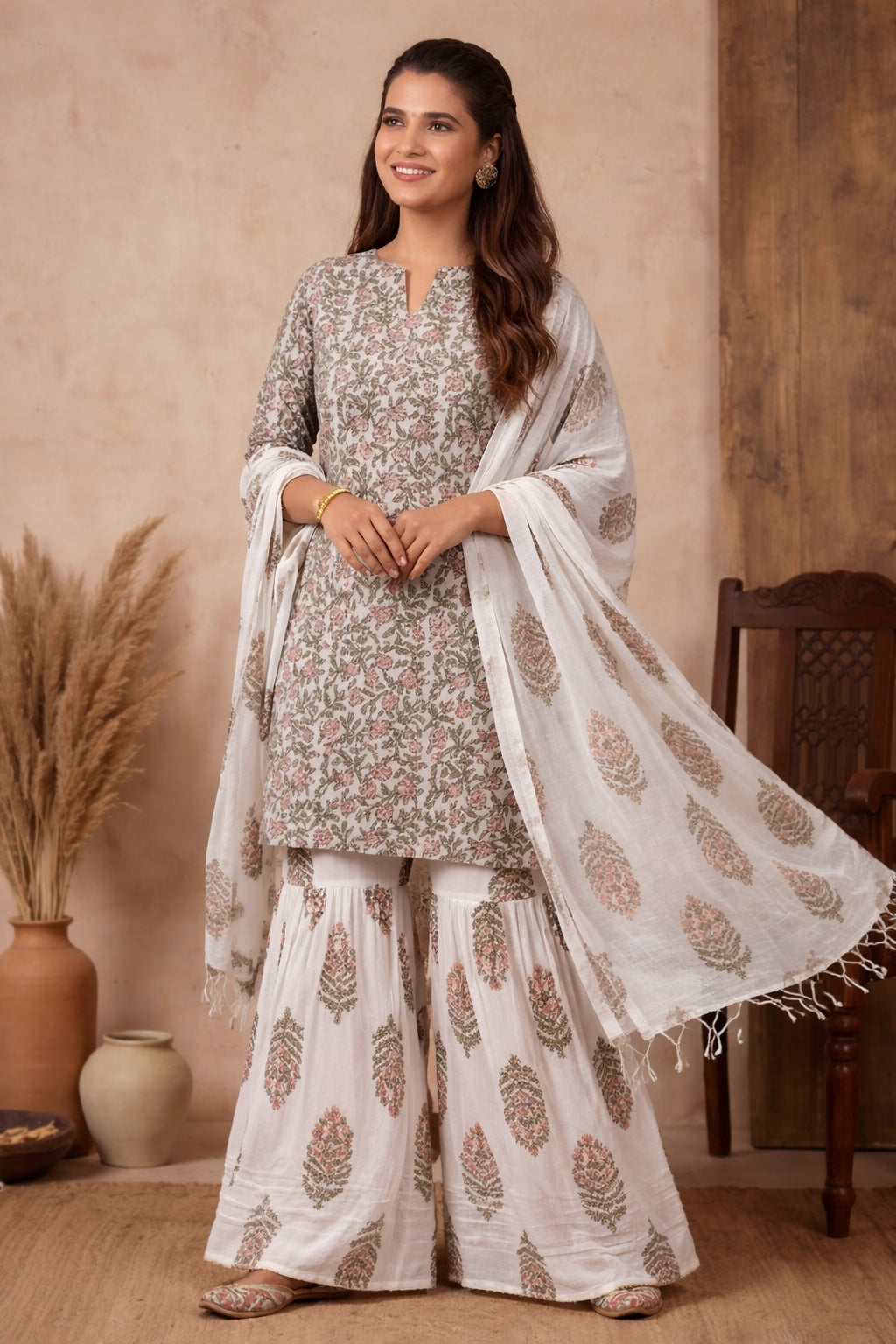 Floral Printed Straight Kurta & Palazzos Sets