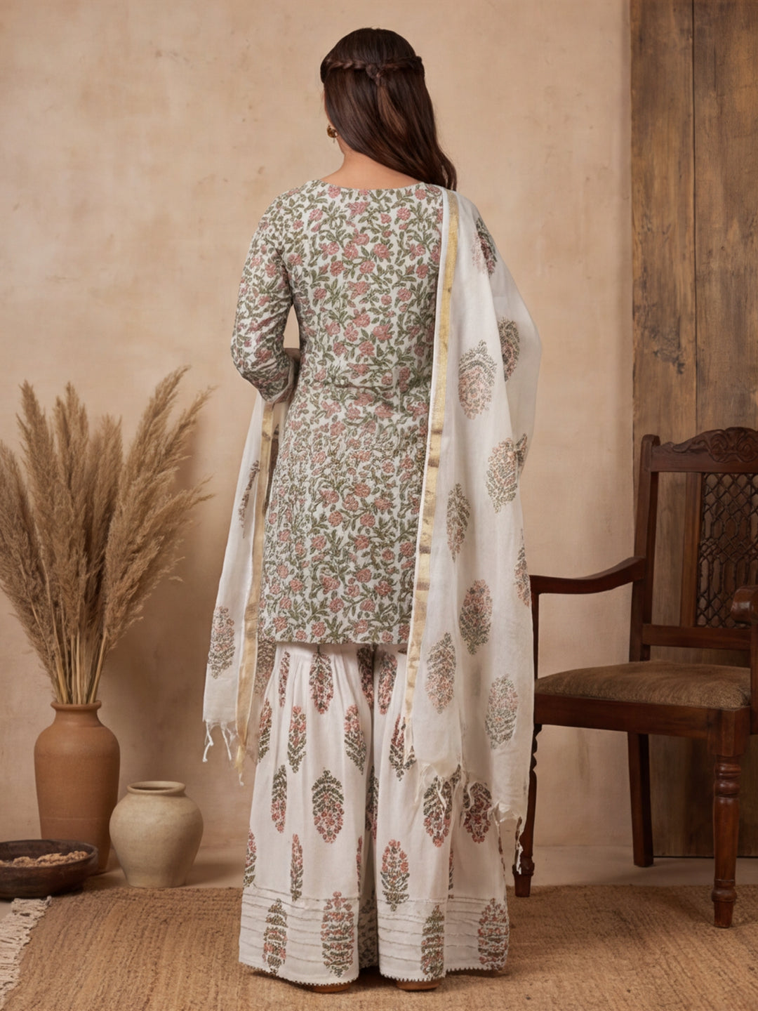 Floral Printed Straight Kurta & Palazzos Sets