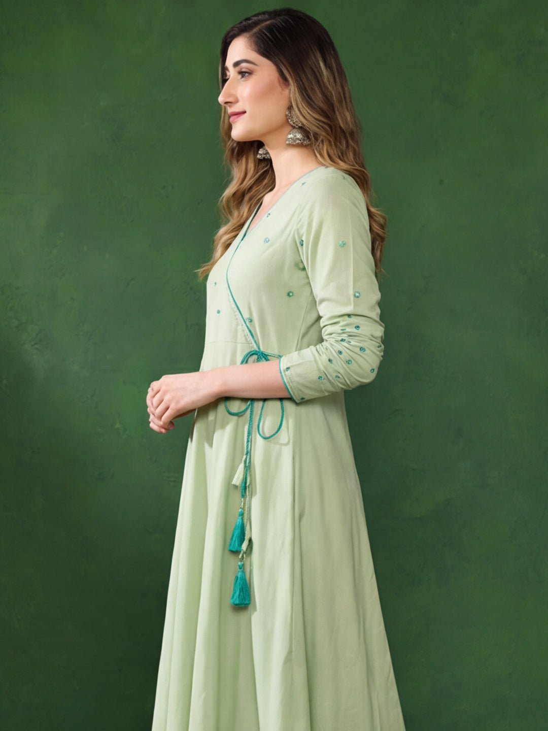 Solid Solid Flared Kurta & Trousers Sets