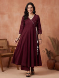Solid Embroidered Flared Kurta & Trousers Sets
