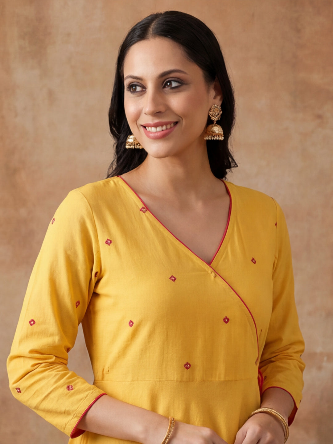 Solid Embroidered Flared Kurta & Trousers Sets