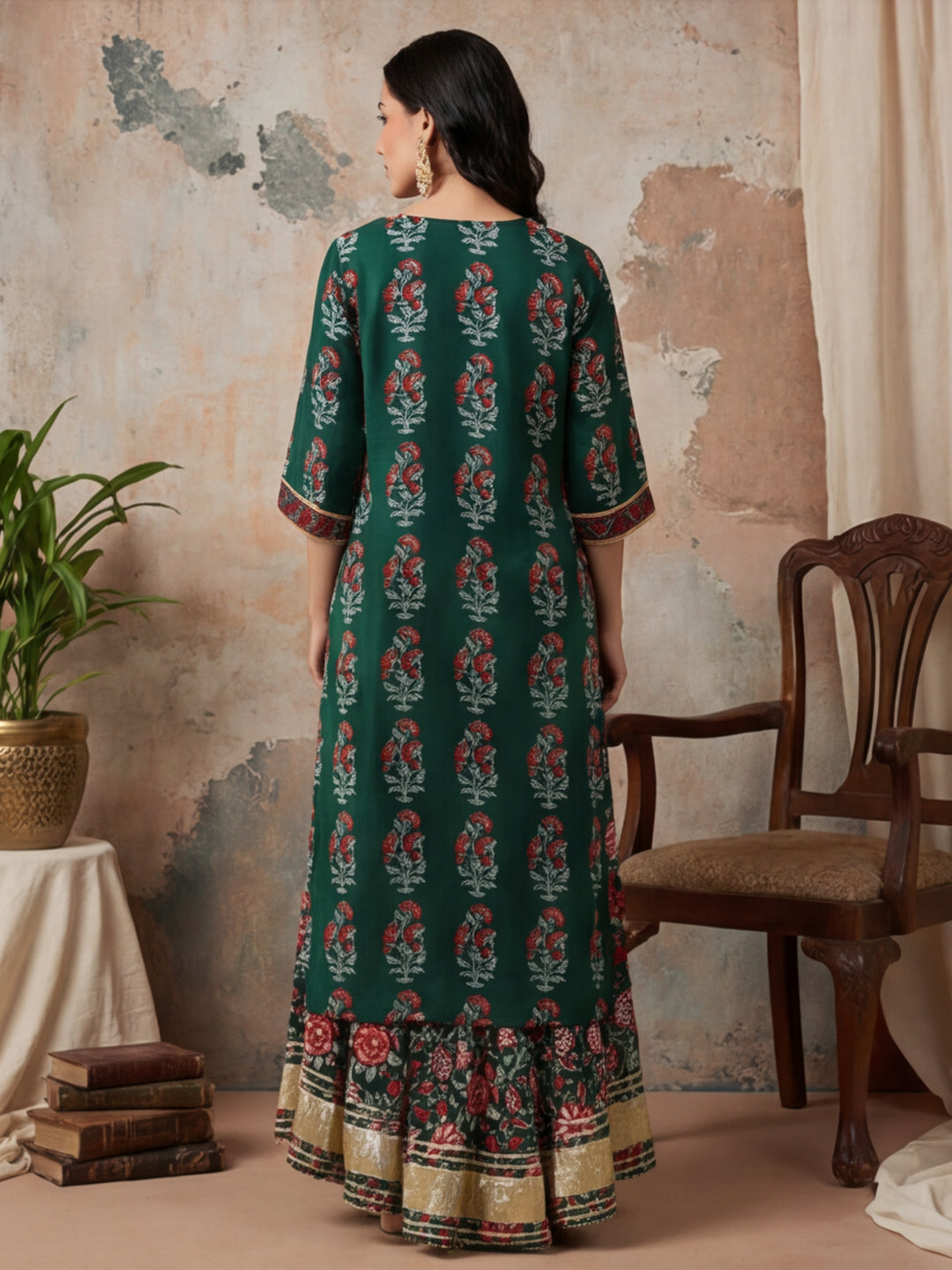 Floral Embroidered Straight Kurta & Skirt Sets