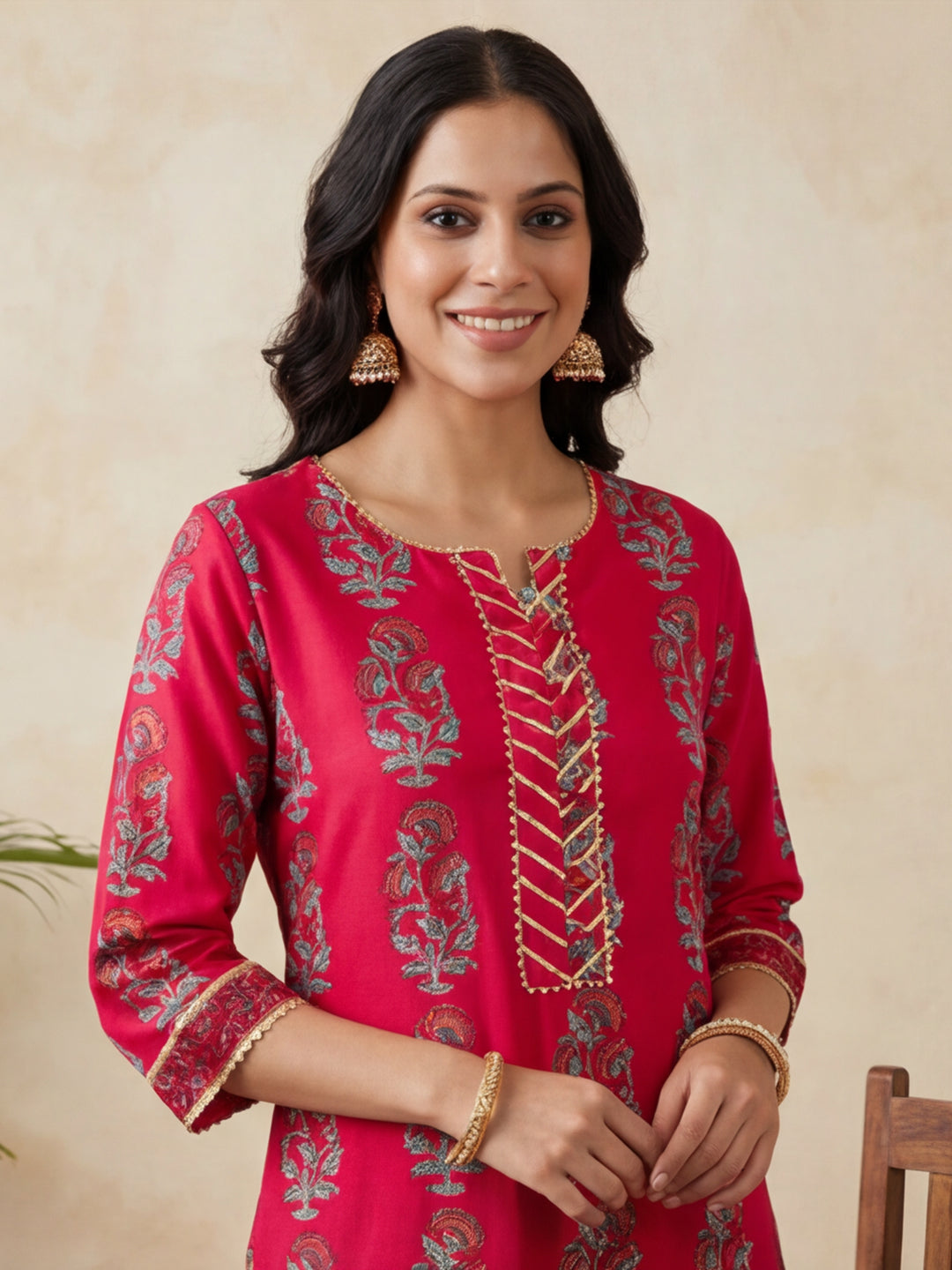 Floral Embroidered Straight Kurta & Skirt Sets