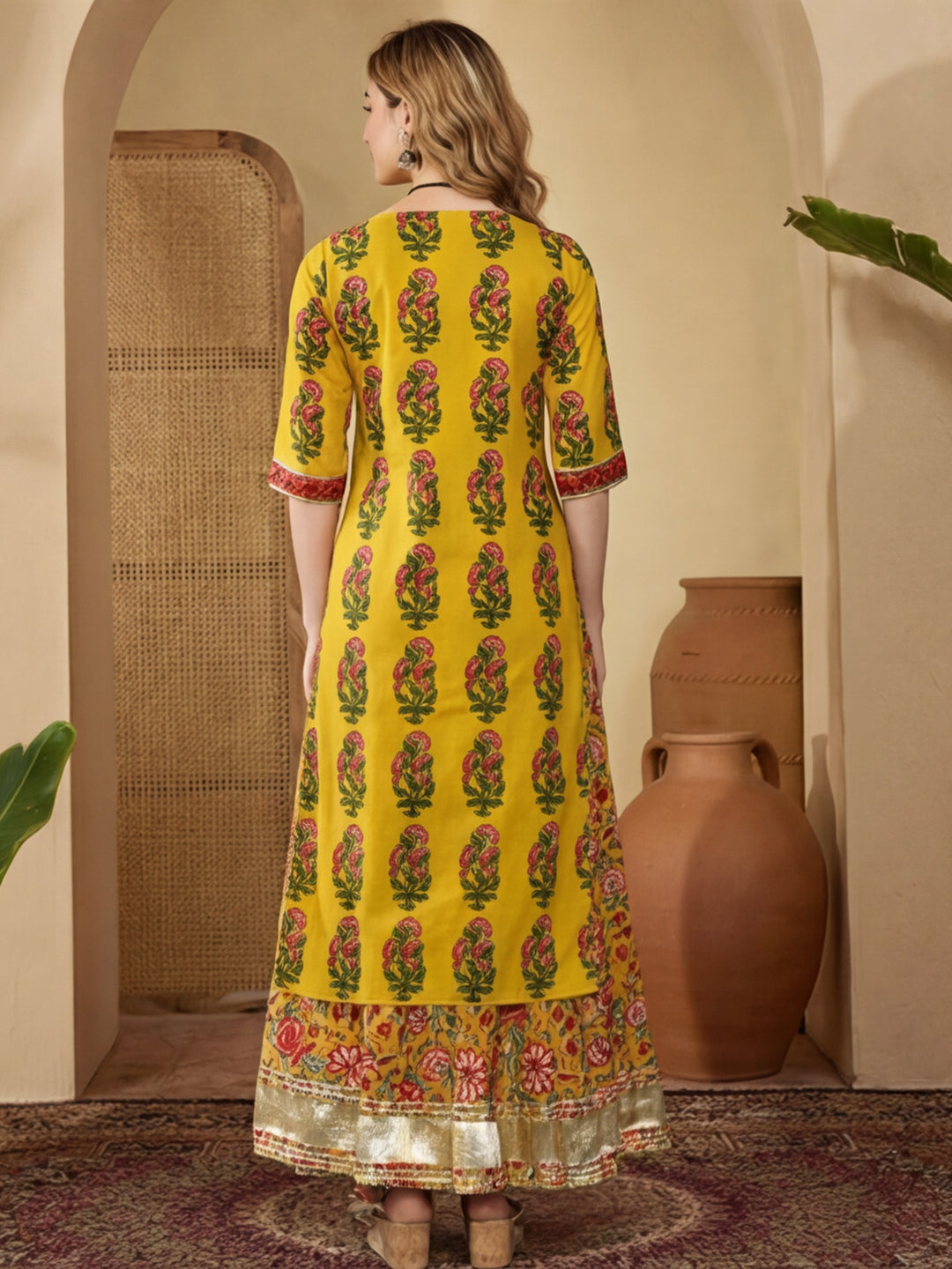 Ethnic Motifs Printed Straight Kurta & Skirt Sets