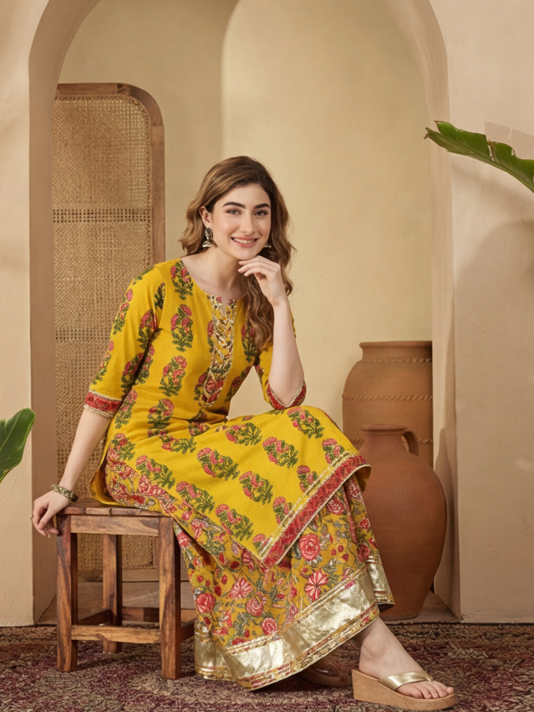 Ethnic Motifs Printed Straight Kurta & Skirt Sets