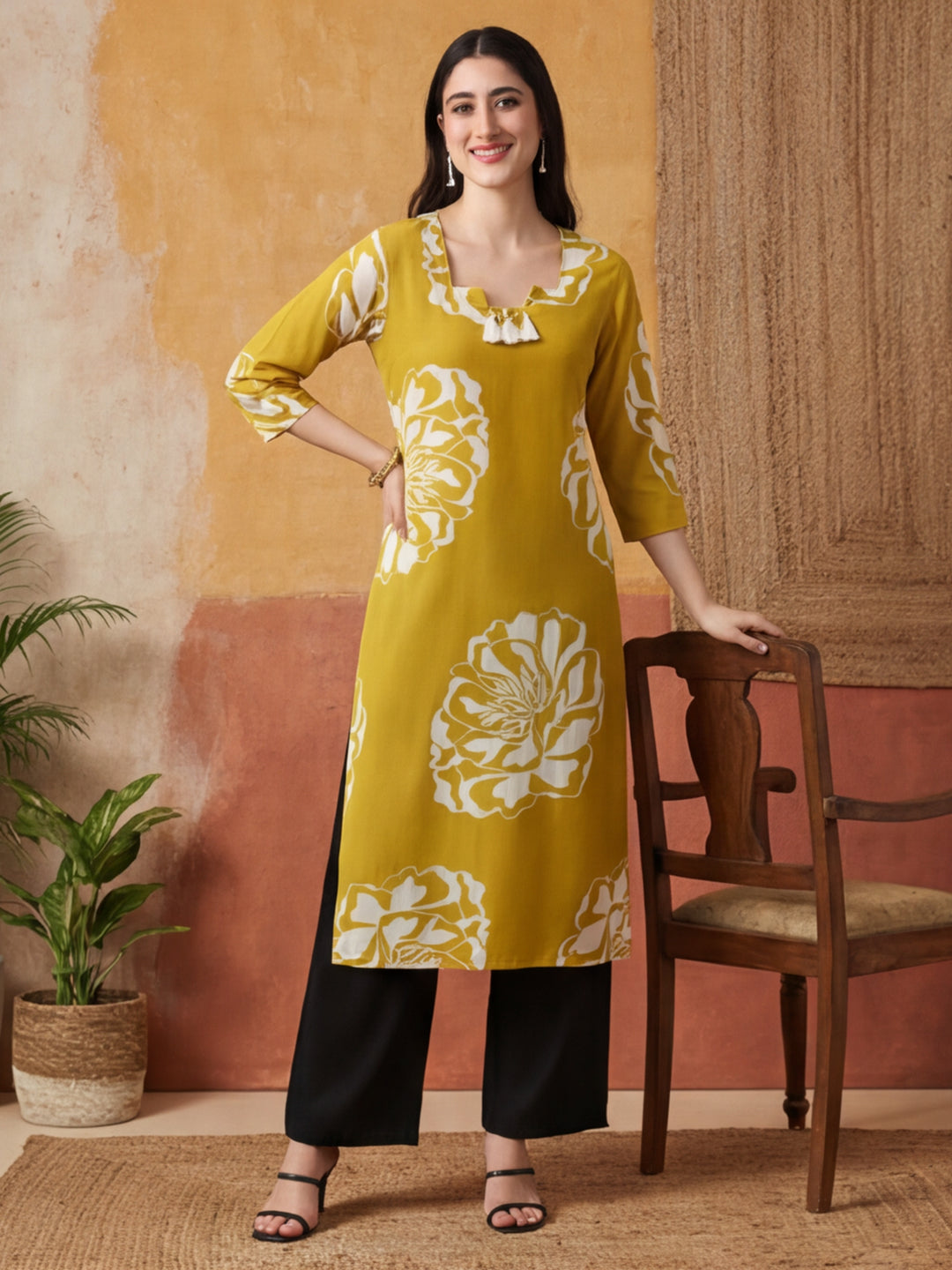 Floral Embroidered Straight Pure Cotton Kurta