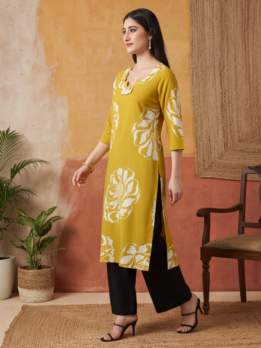Floral Embroidered Straight Pure Cotton Kurta