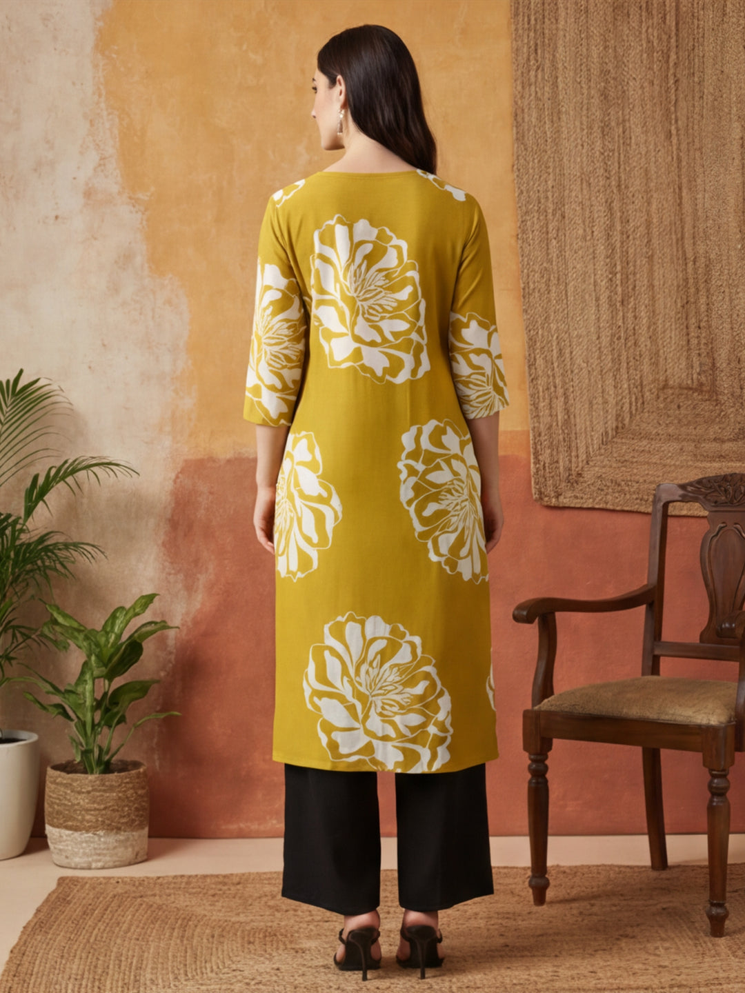 Floral Embroidered Straight Pure Cotton Kurta