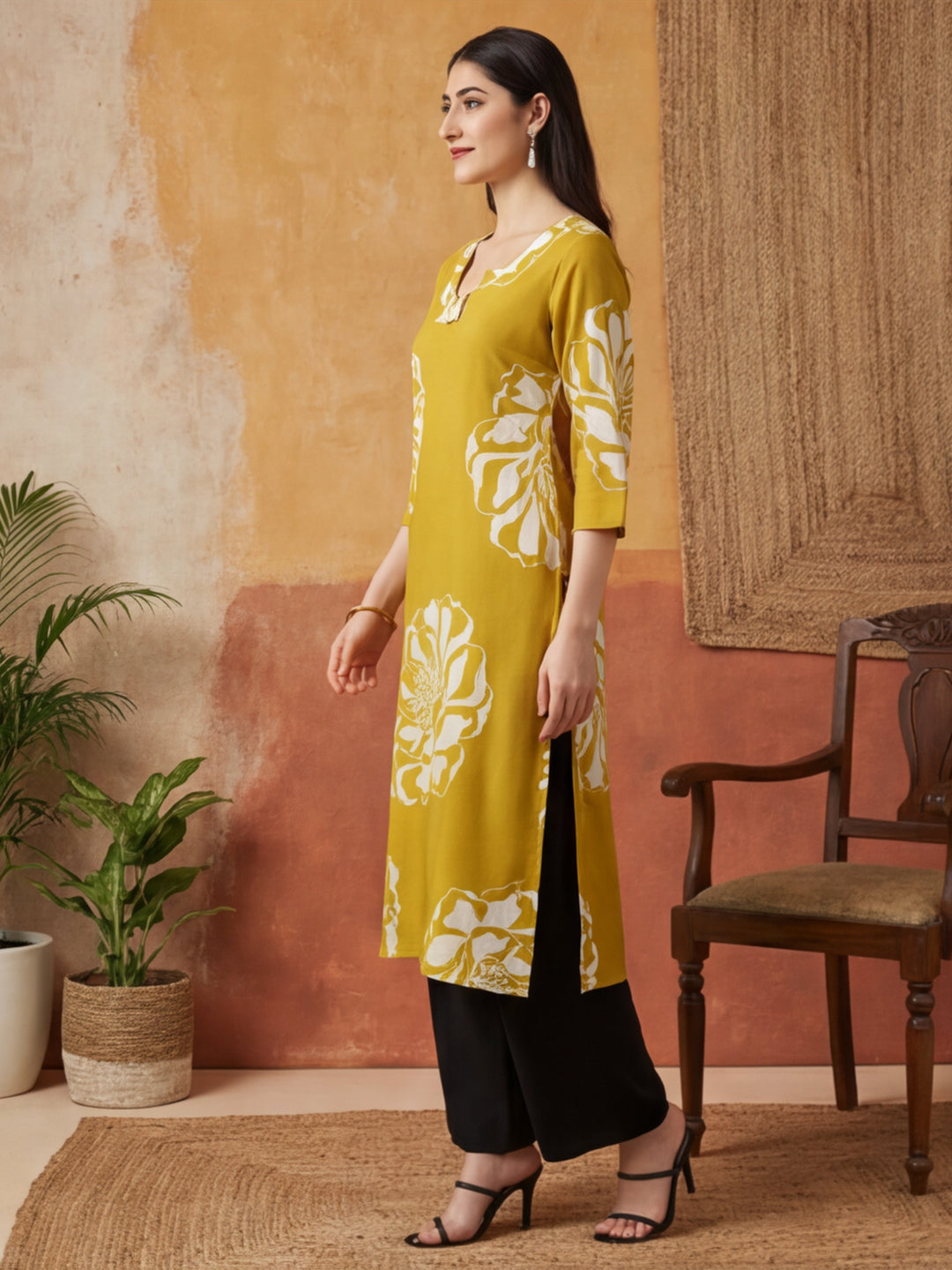 Floral Embroidered Straight Pure Cotton Kurta