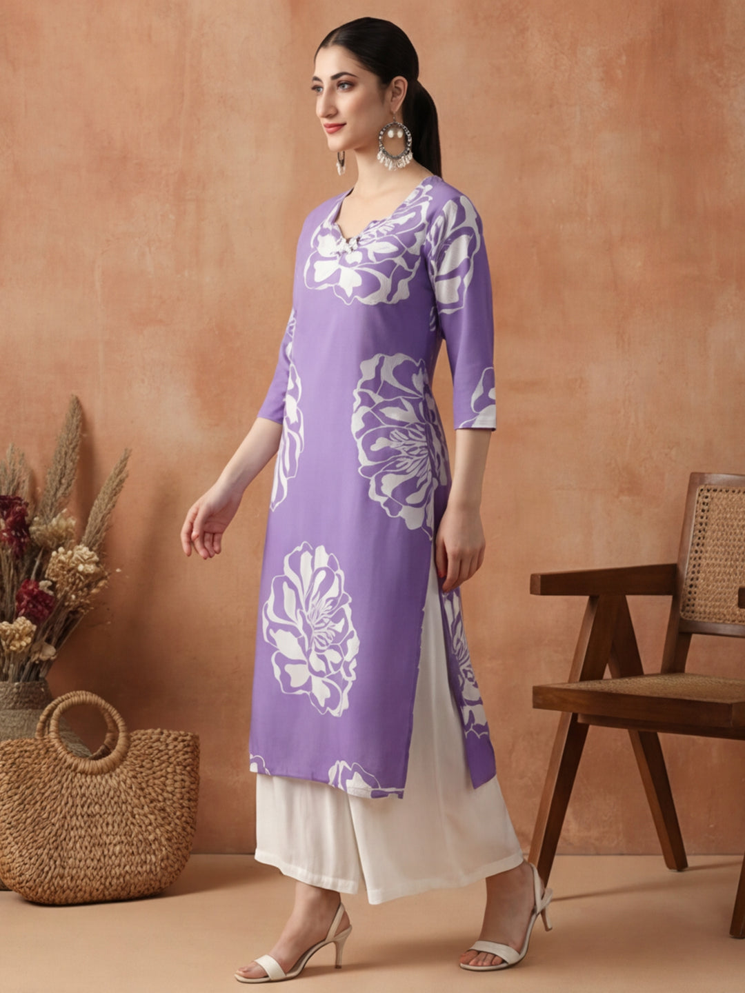 Floral Embroidered Straight Pure Cotton Kurta