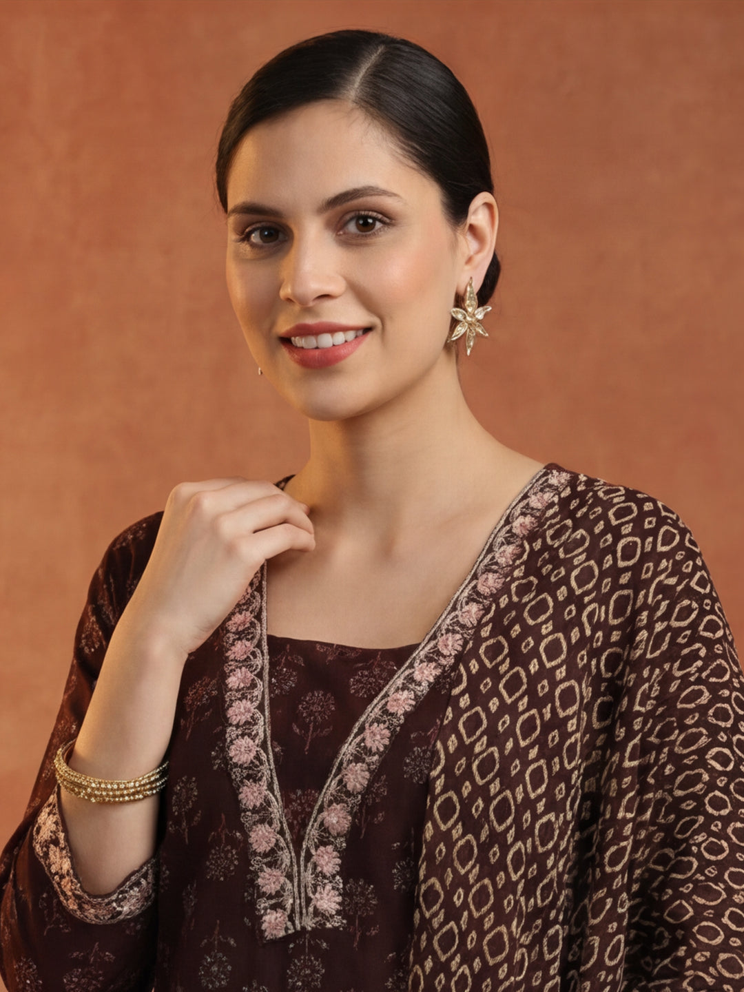 Floral Embroidered Straight Kurta & Trousers Sets